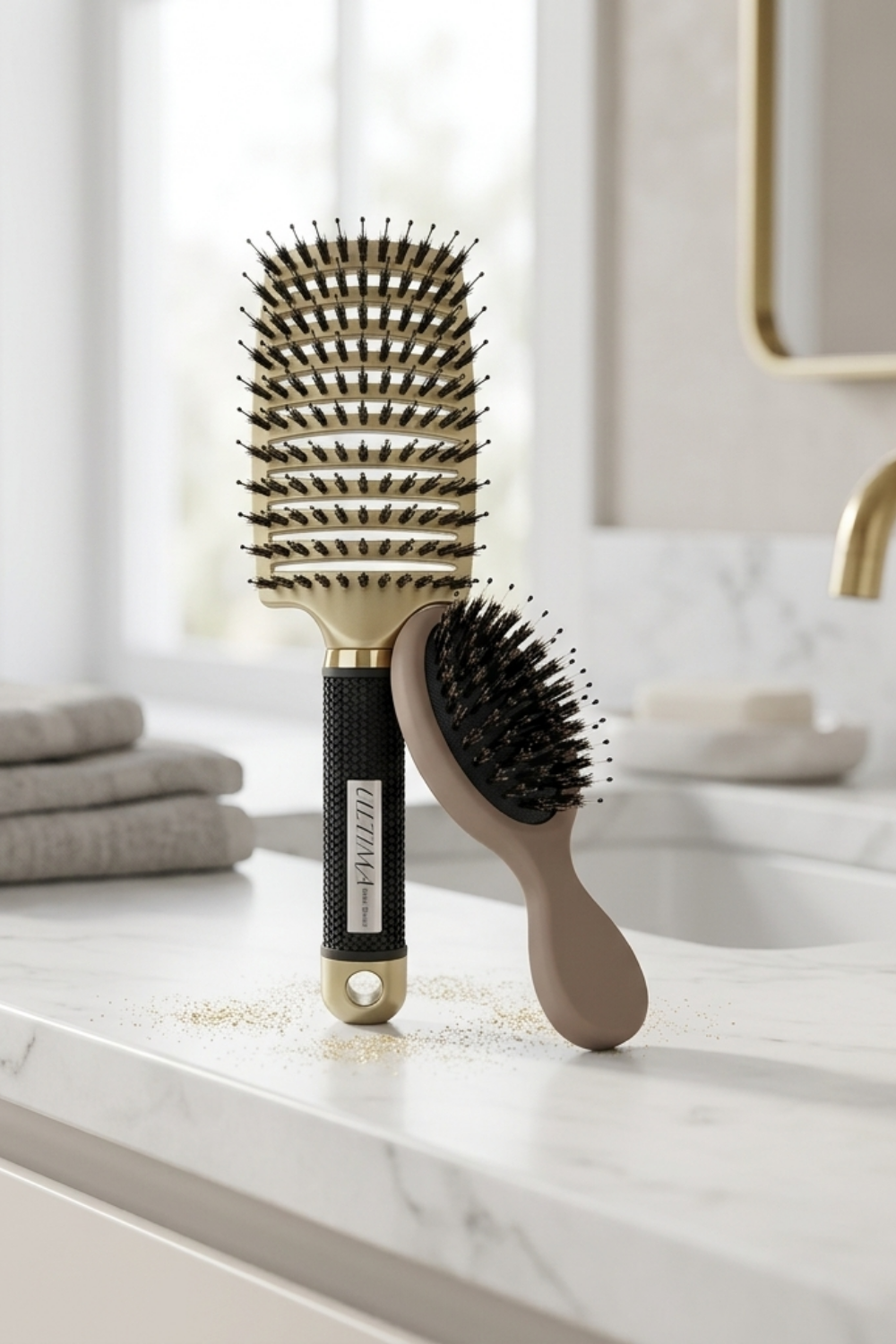 Ultima Black Brush and Mini Brush bundle for daily styling and travel - professional detangling set for all hair types.