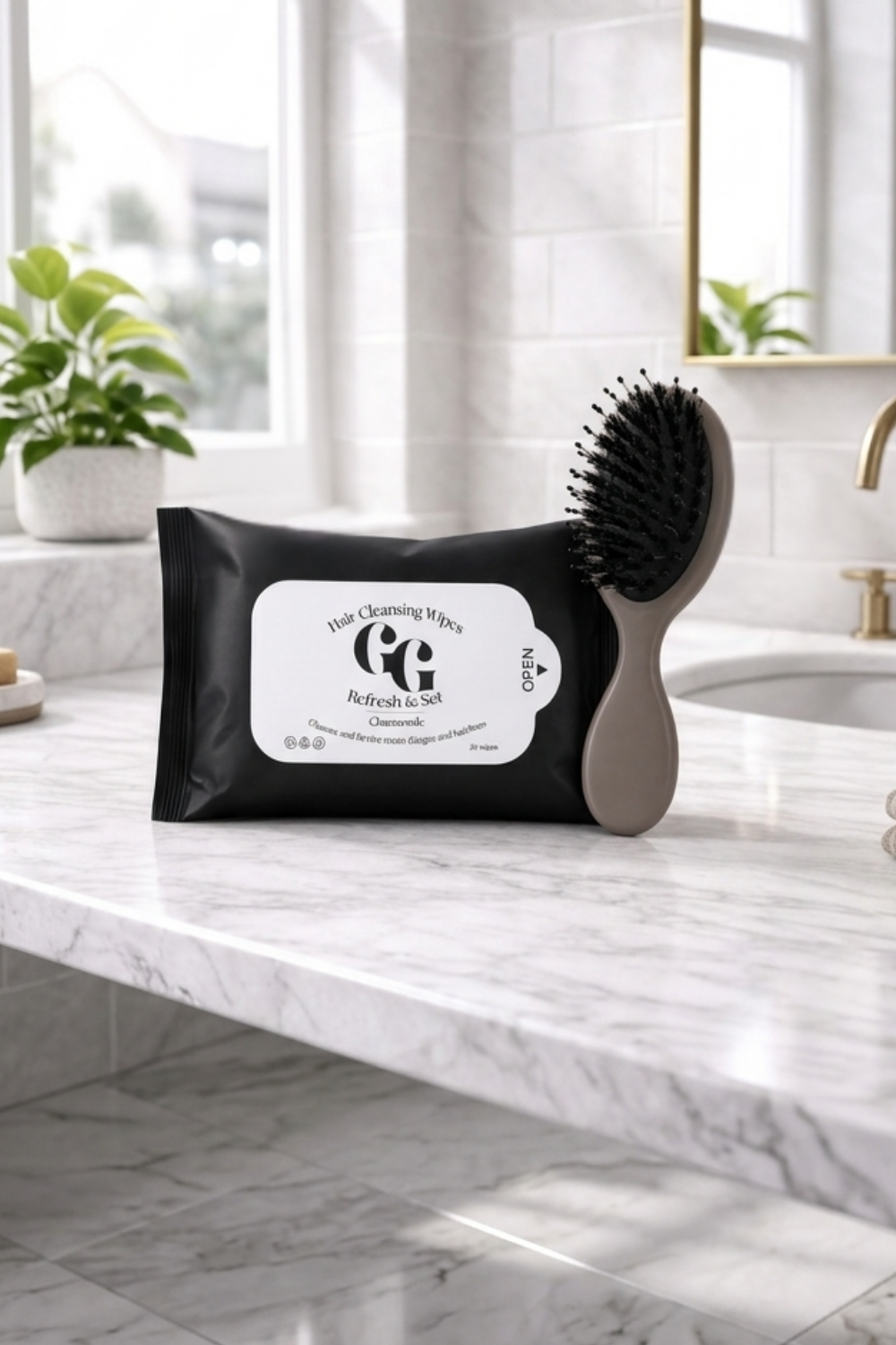 Ultima On-the-Go Kit with mini detangling brush and hair cleansing wipes - travel size hair refresh set for gym and flights.