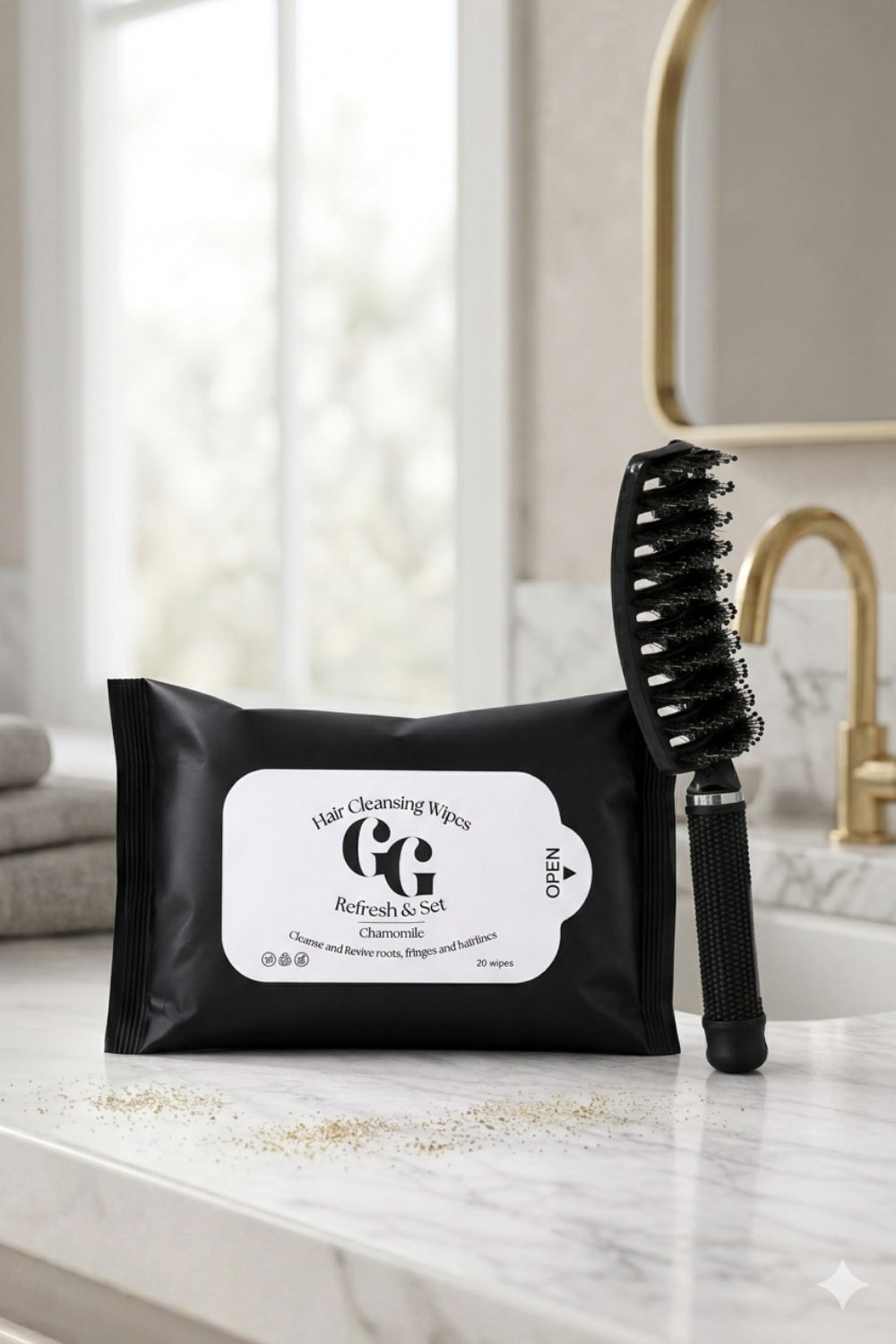 Ultima Scalp Reset Kit - includes black detangling brush and hair cleansing wipes for oily roots and scalp refresh