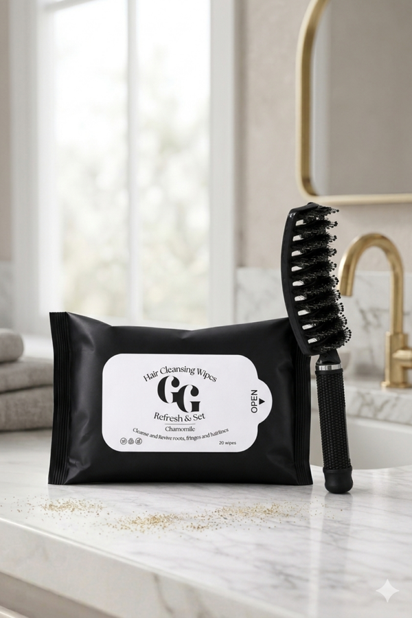 Ultima Scalp Reset Kit - includes black detangling brush and hair cleansing wipes for oily roots and scalp refresh
